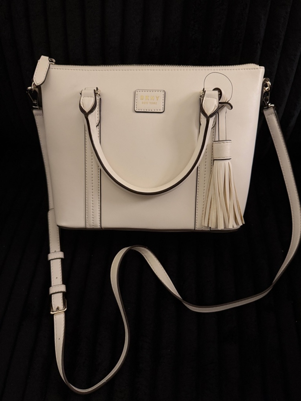 DKNY Cream Leather Satchel with Tassel Charm